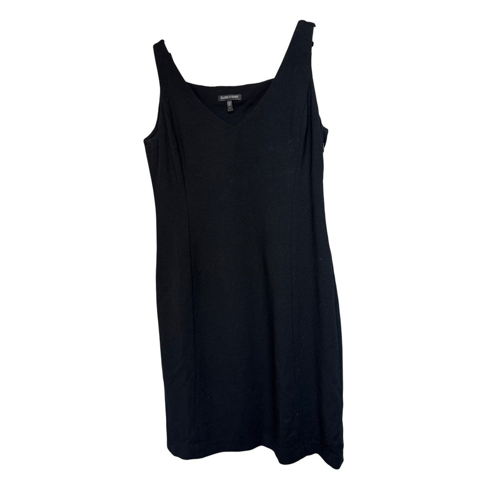 Eileen Fisher Silk Blend Shift Dress Women's Small Black Sleeveless V-Neck Lined